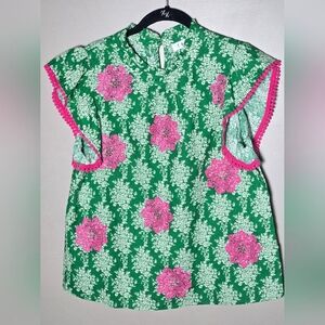 THML 100% Cotton Embroidered Abstract Flutter Sleeve Top, Medium